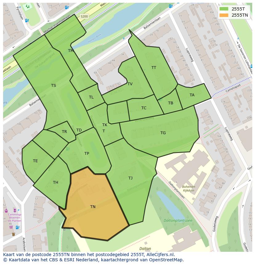 Afbeelding van het postcodegebied 2555 TN op de kaart.