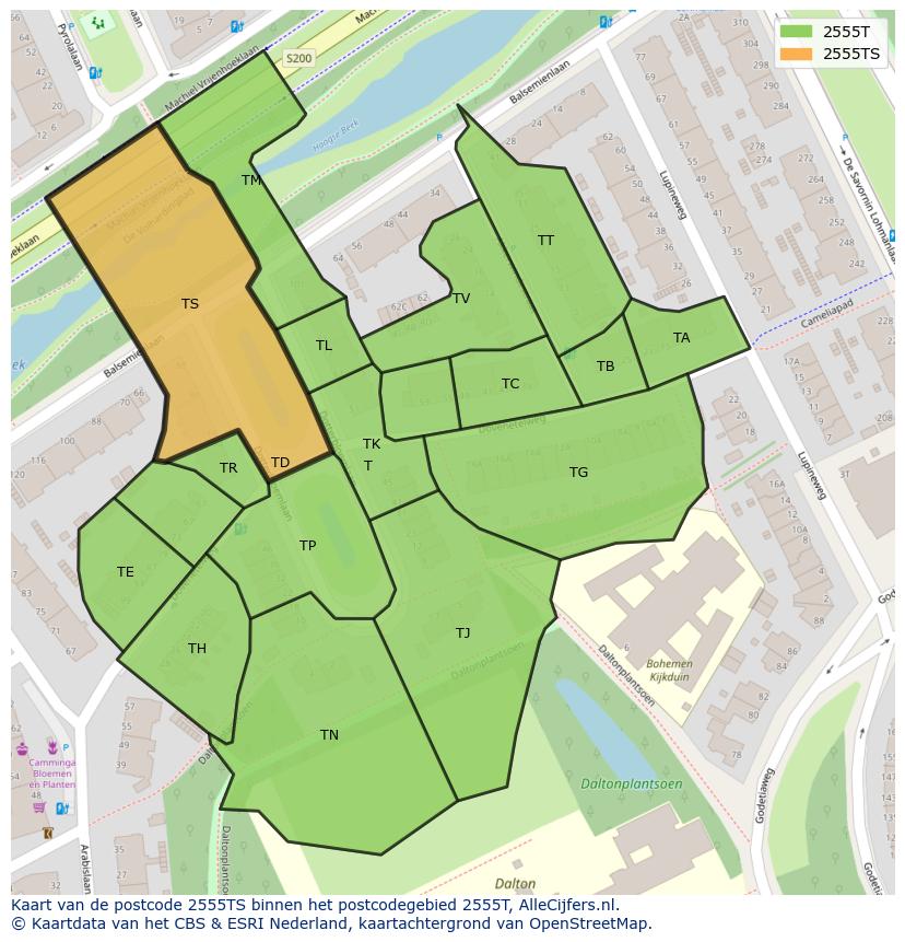 Afbeelding van het postcodegebied 2555 TS op de kaart.