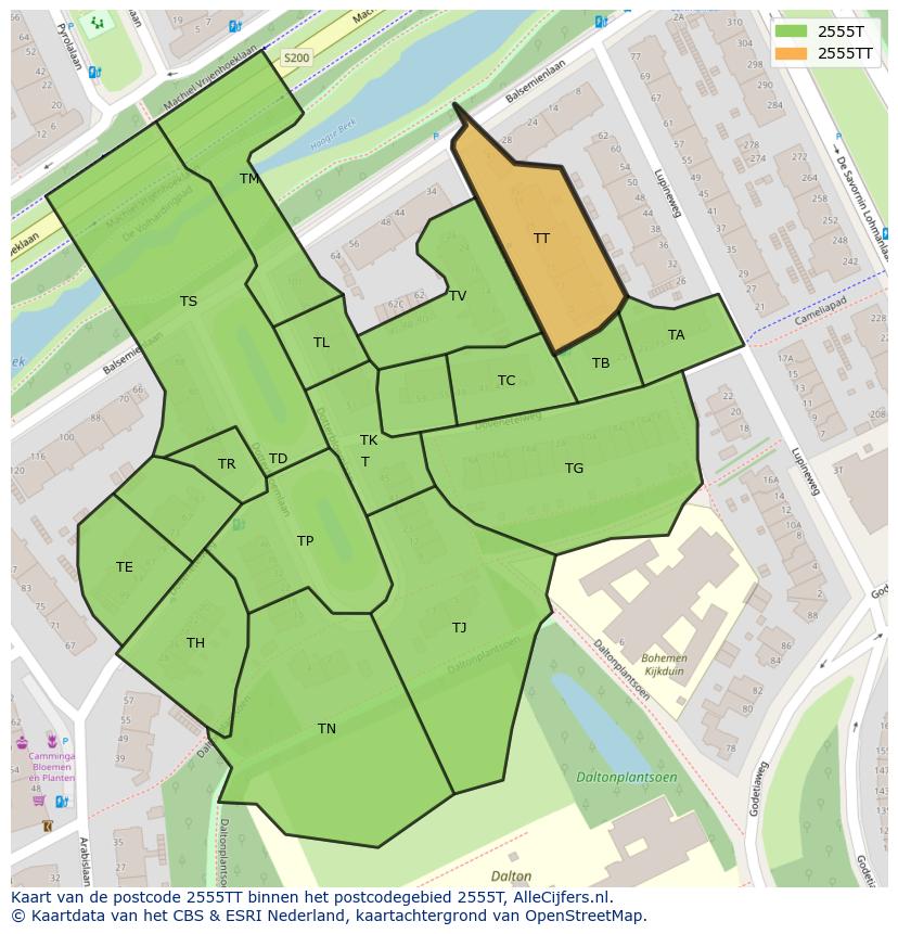 Afbeelding van het postcodegebied 2555 TT op de kaart.
