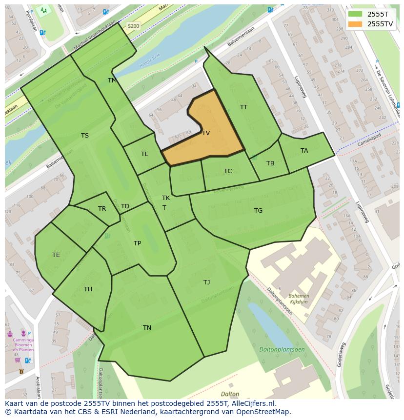 Afbeelding van het postcodegebied 2555 TV op de kaart.