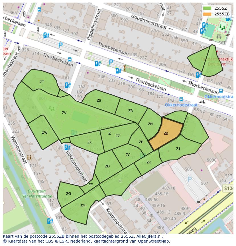 Afbeelding van het postcodegebied 2555 ZB op de kaart.