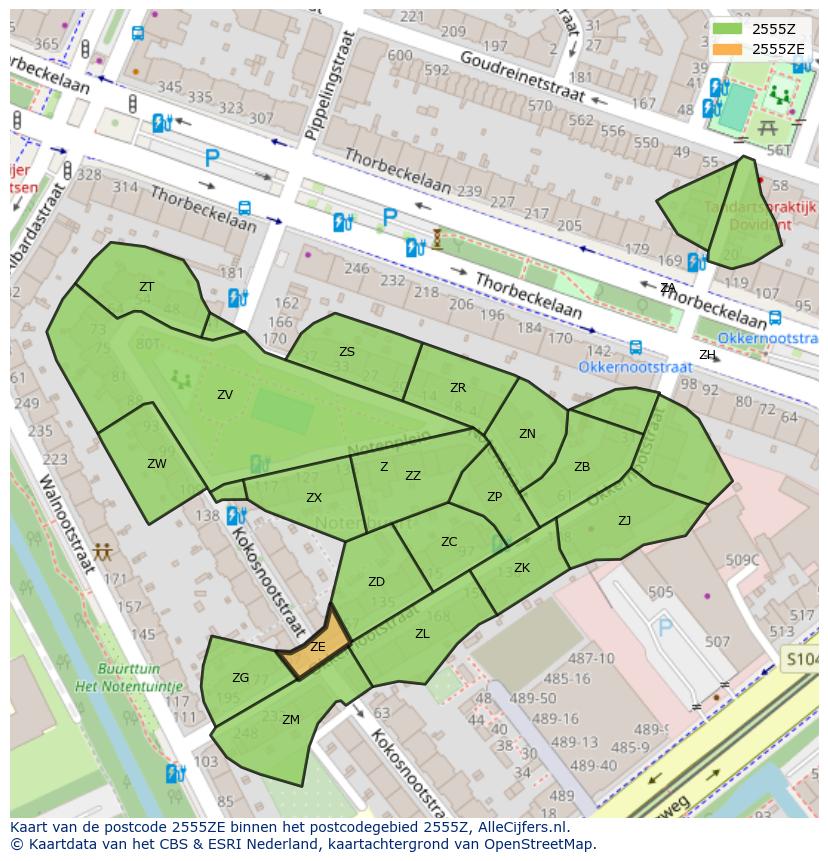 Afbeelding van het postcodegebied 2555 ZE op de kaart.