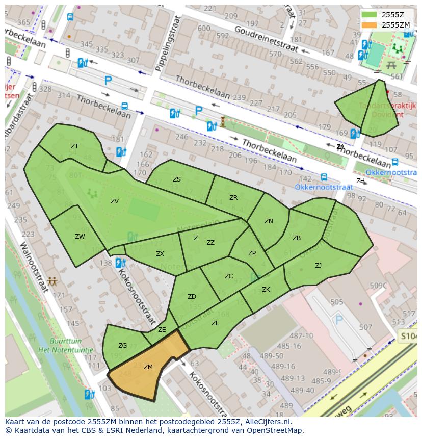 Afbeelding van het postcodegebied 2555 ZM op de kaart.