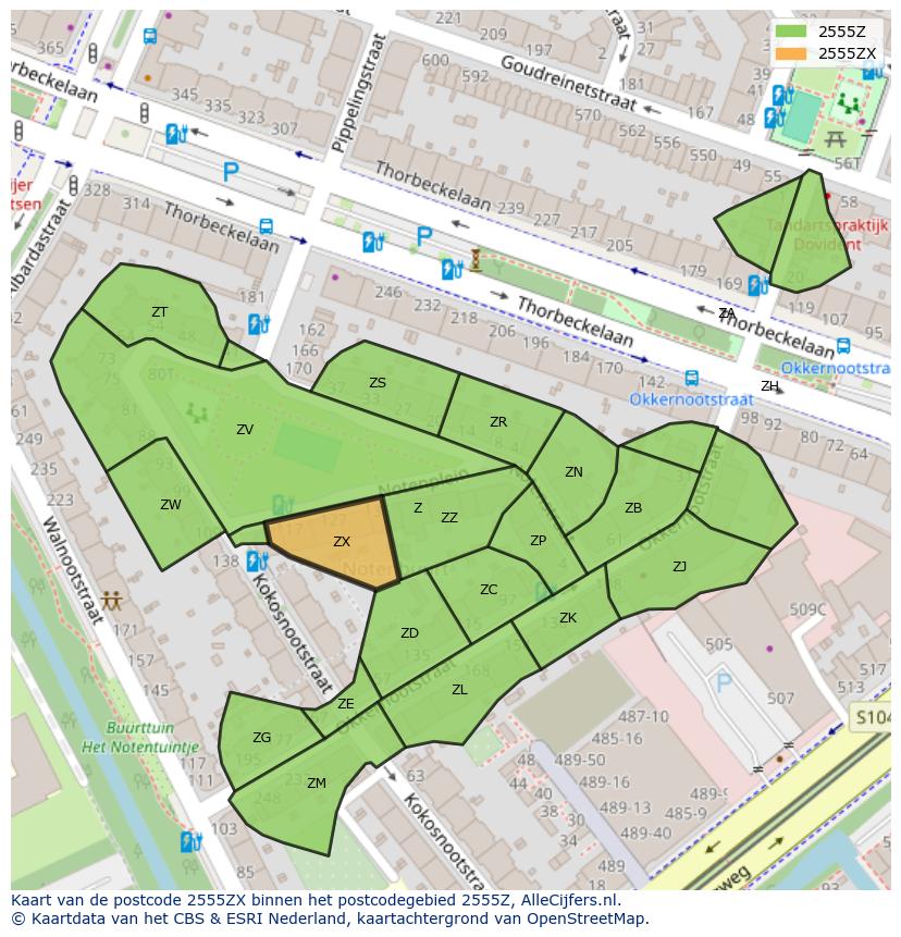 Afbeelding van het postcodegebied 2555 ZX op de kaart.