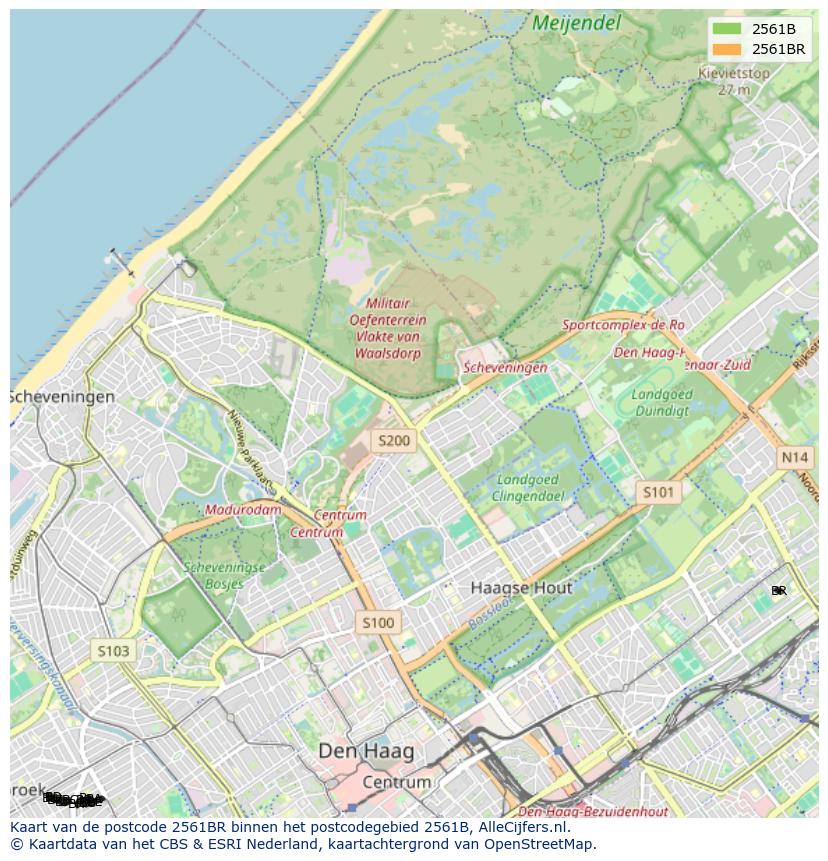 Afbeelding van het postcodegebied 2561 BR op de kaart.