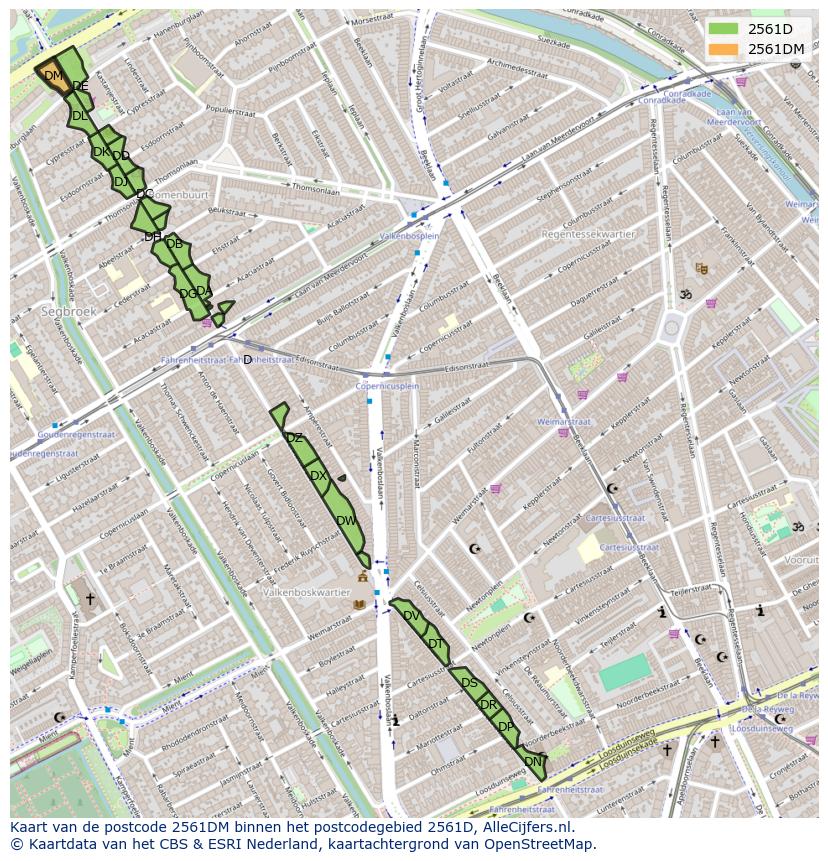 Afbeelding van het postcodegebied 2561 DM op de kaart.