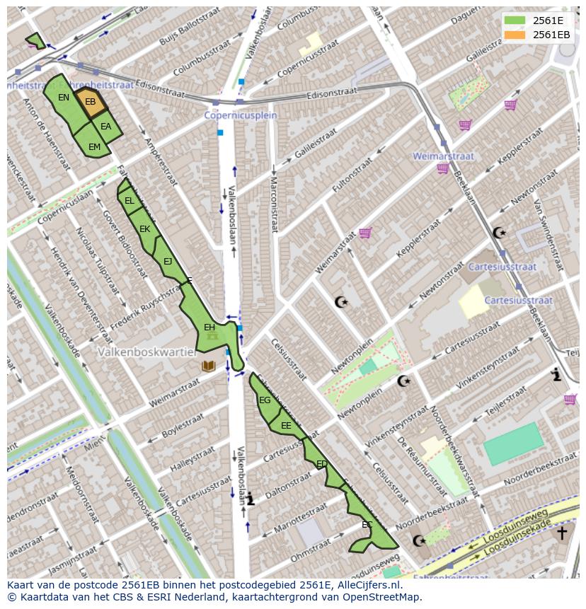 Afbeelding van het postcodegebied 2561 EB op de kaart.