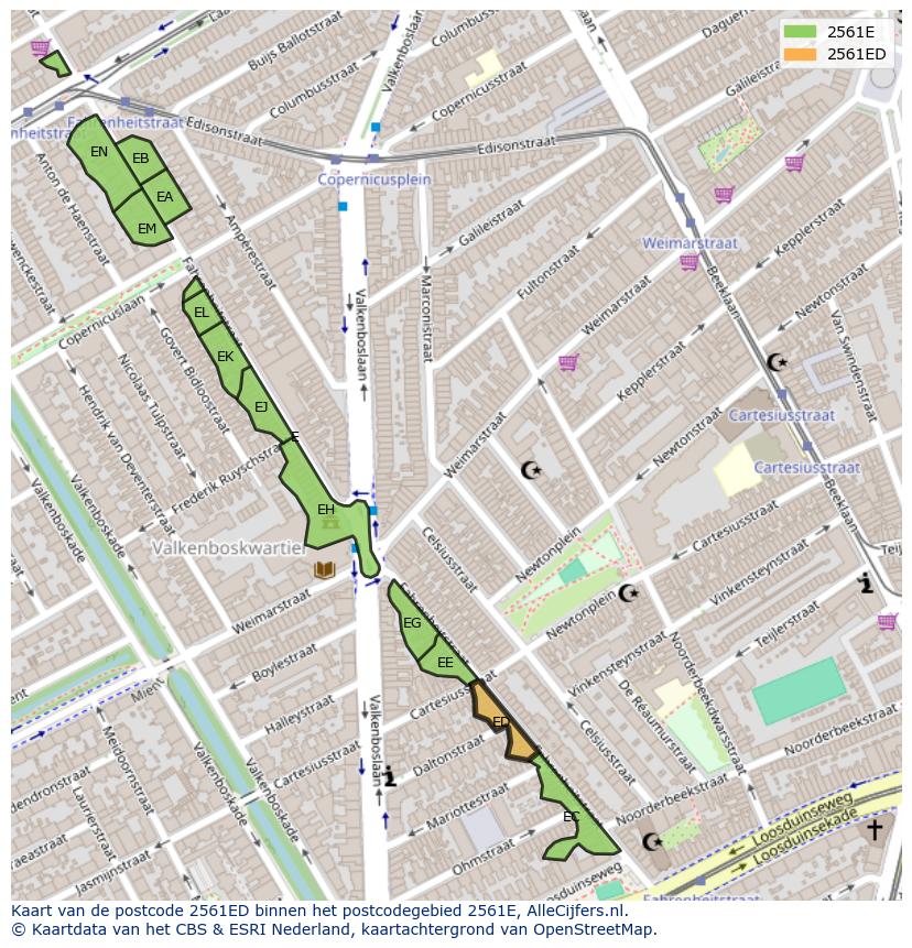 Afbeelding van het postcodegebied 2561 ED op de kaart.