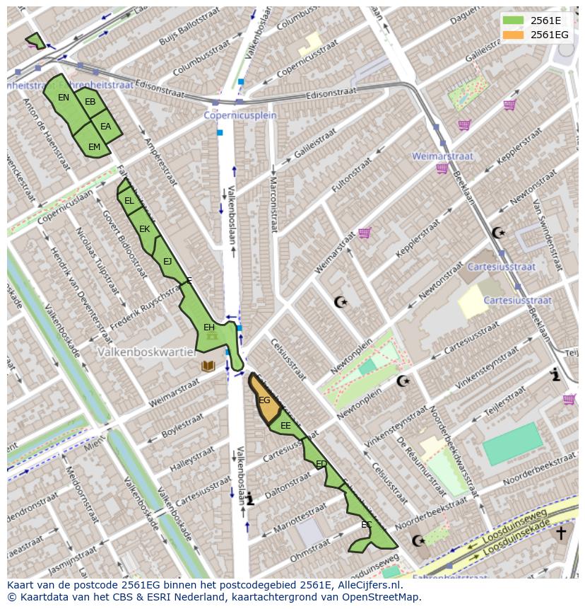 Afbeelding van het postcodegebied 2561 EG op de kaart.