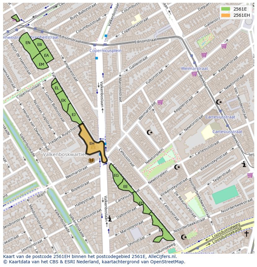 Afbeelding van het postcodegebied 2561 EH op de kaart.