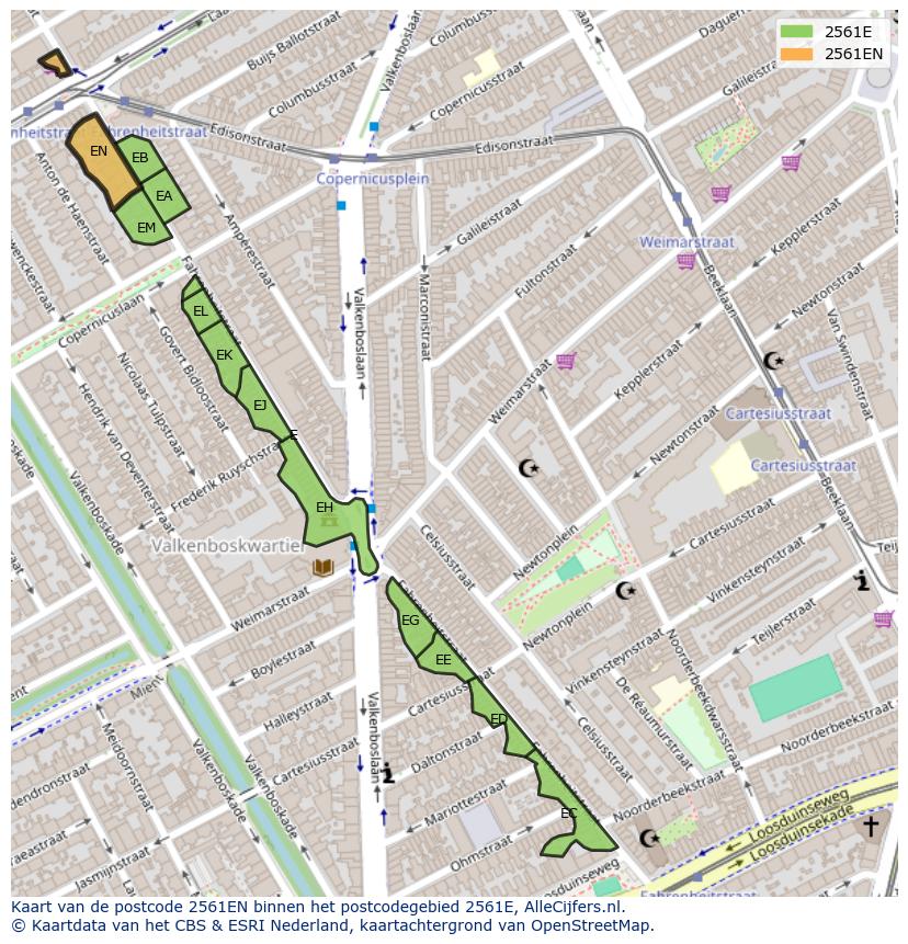 Afbeelding van het postcodegebied 2561 EN op de kaart.