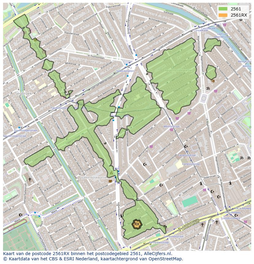 Afbeelding van het postcodegebied 2561 RX op de kaart.