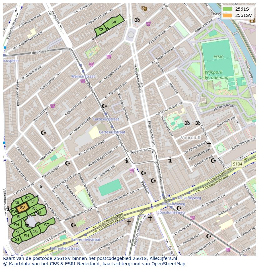 Afbeelding van het postcodegebied 2561 SV op de kaart.