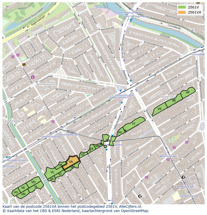 Afbeelding van het postcodegebied 2561 VA op de kaart.