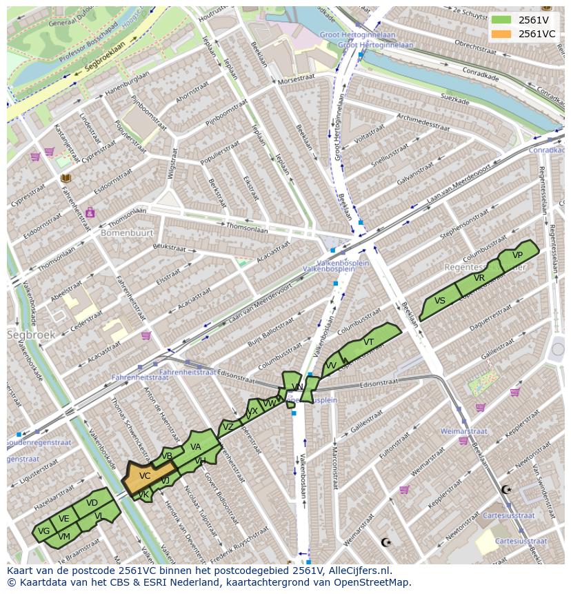 Afbeelding van het postcodegebied 2561 VC op de kaart.