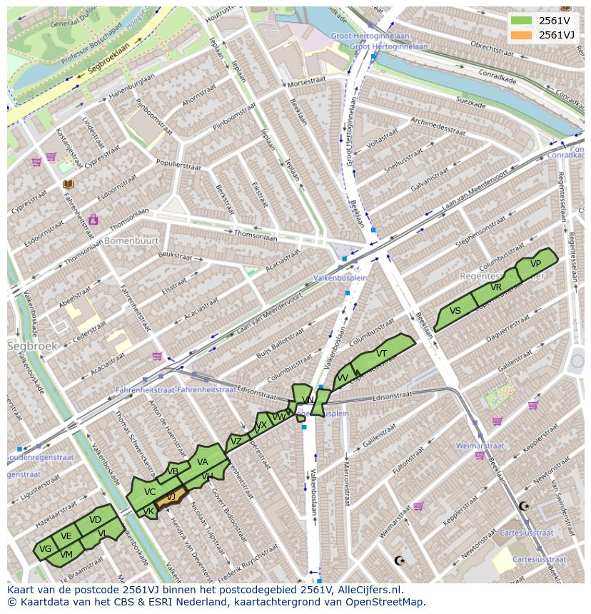 Afbeelding van het postcodegebied 2561 VJ op de kaart.