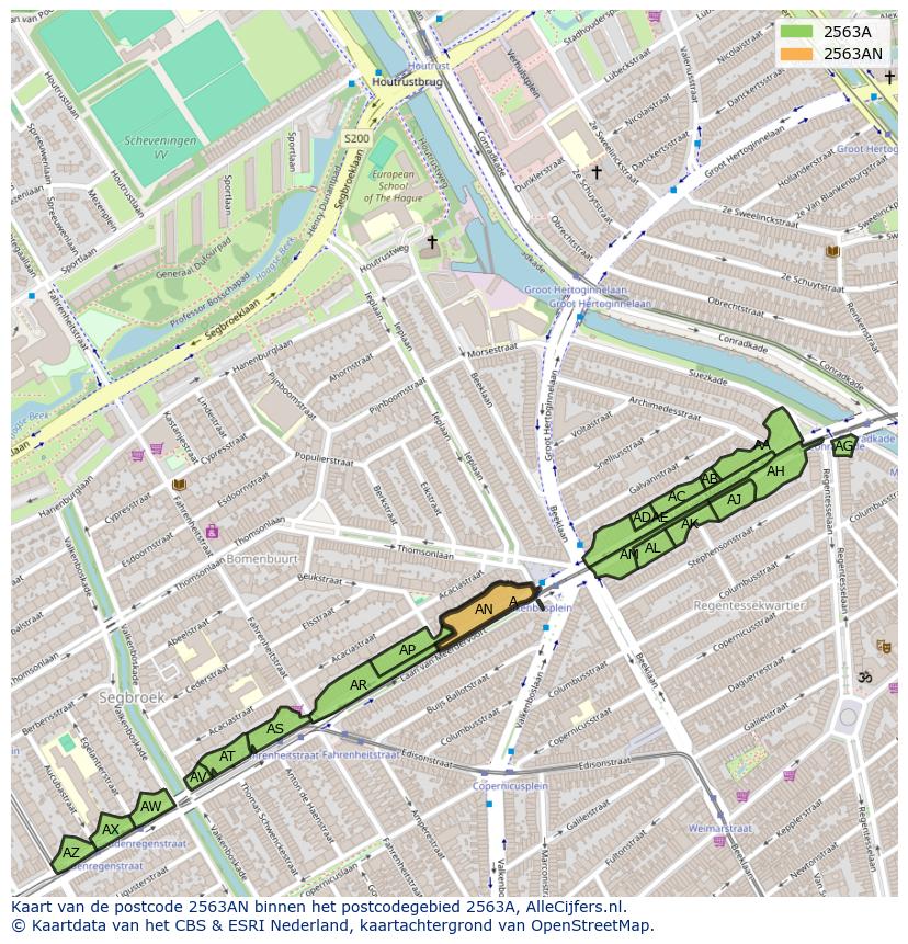Afbeelding van het postcodegebied 2563 AN op de kaart.