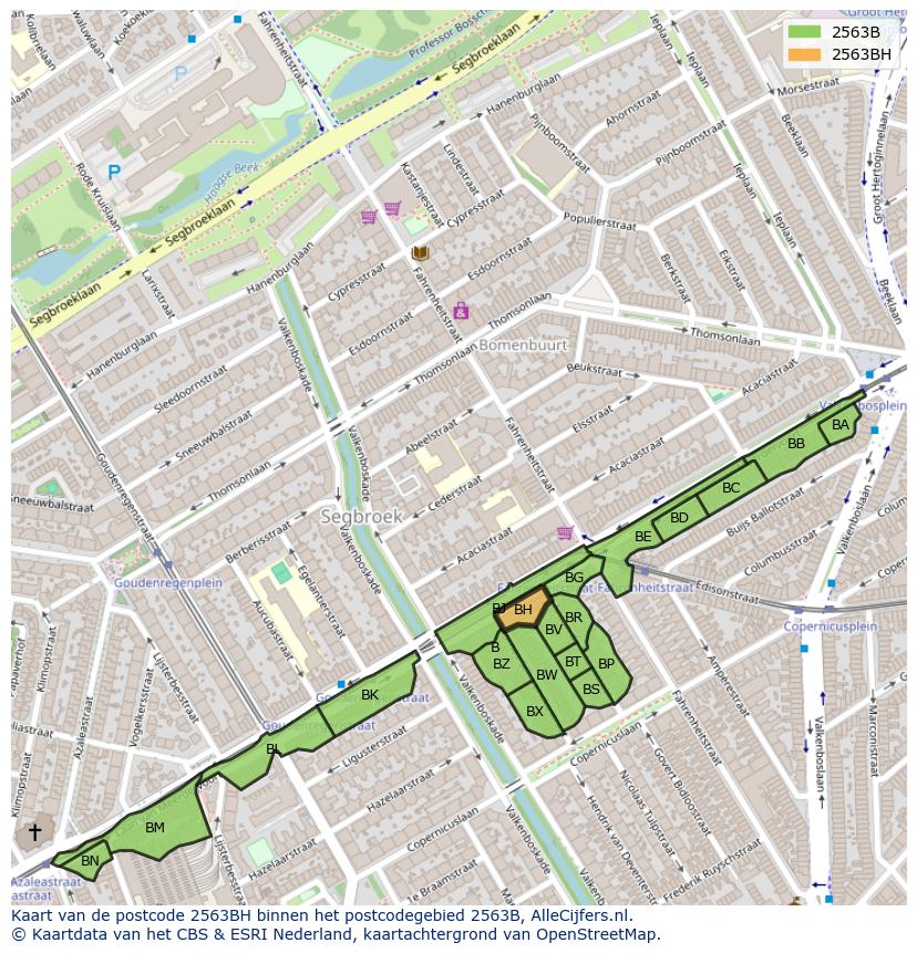 Afbeelding van het postcodegebied 2563 BH op de kaart.