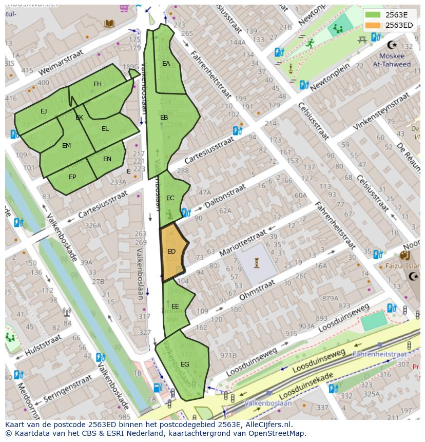 Afbeelding van het postcodegebied 2563 ED op de kaart.