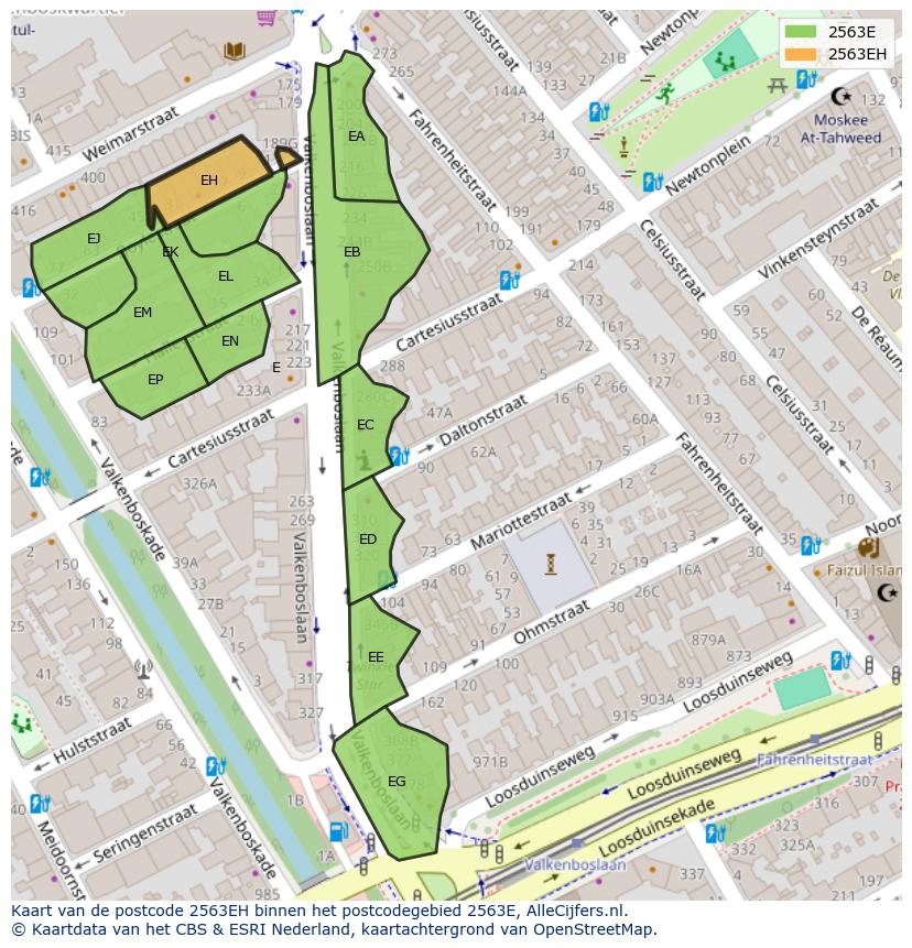 Afbeelding van het postcodegebied 2563 EH op de kaart.