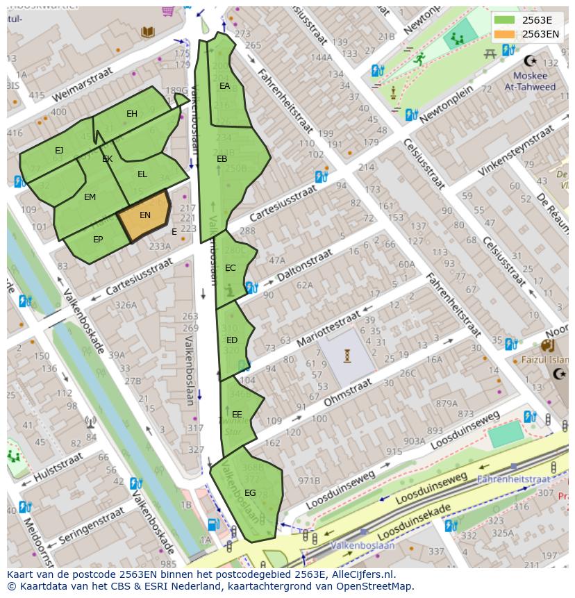 Afbeelding van het postcodegebied 2563 EN op de kaart.