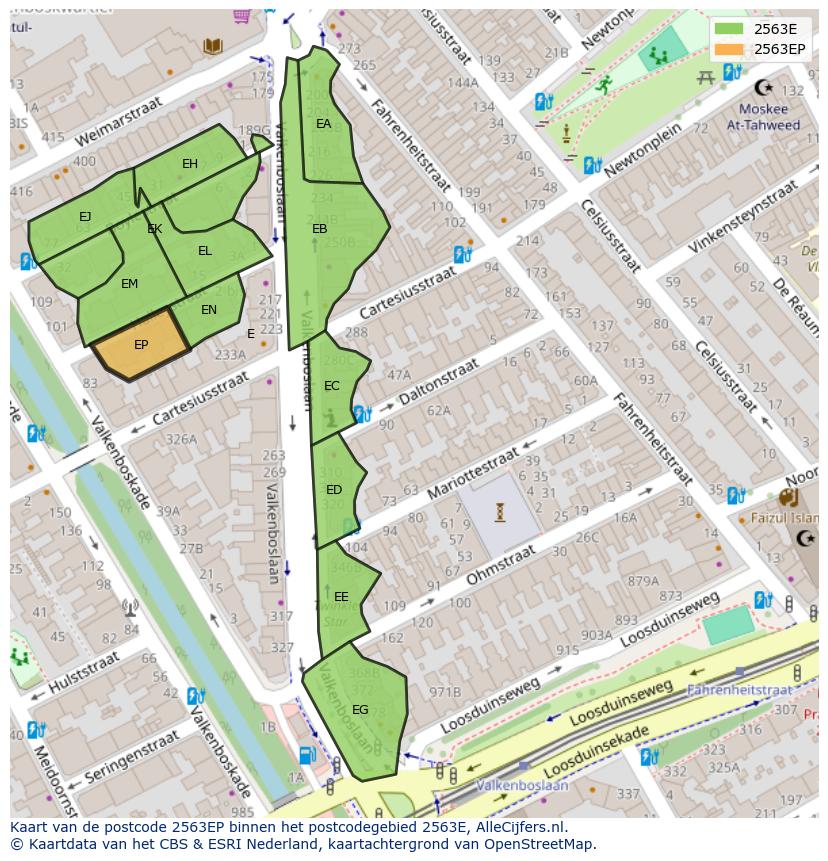 Afbeelding van het postcodegebied 2563 EP op de kaart.