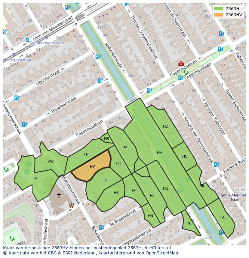 Afbeelding van het postcodegebied 2563 HV op de kaart.