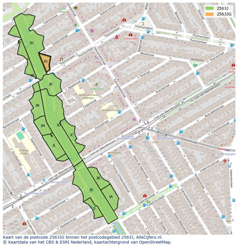 Afbeelding van het postcodegebied 2563 JG op de kaart.