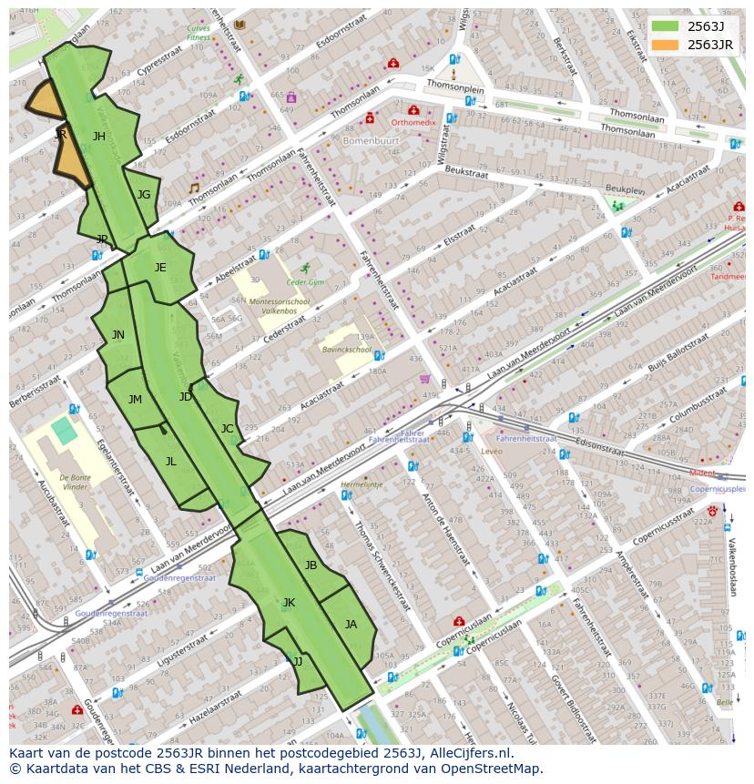 Afbeelding van het postcodegebied 2563 JR op de kaart.