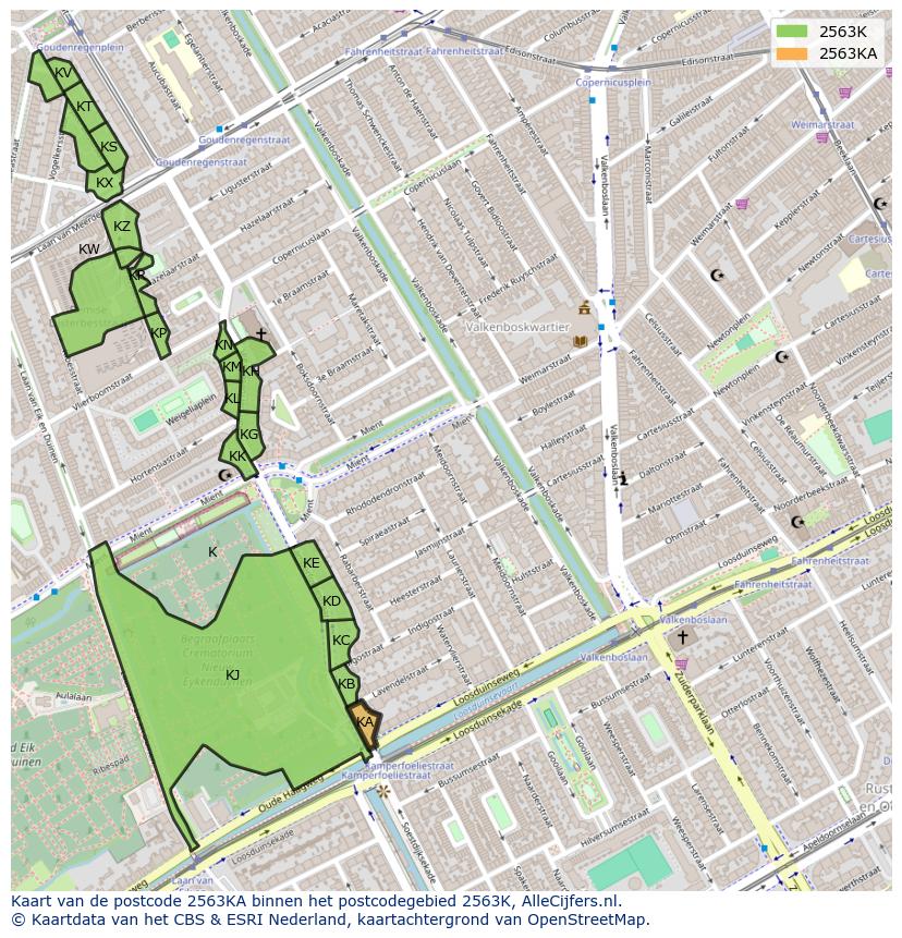 Afbeelding van het postcodegebied 2563 KA op de kaart.