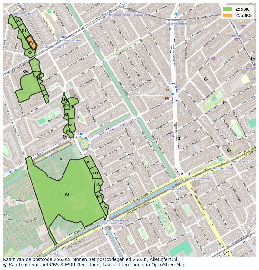 Afbeelding van het postcodegebied 2563 KS op de kaart.
