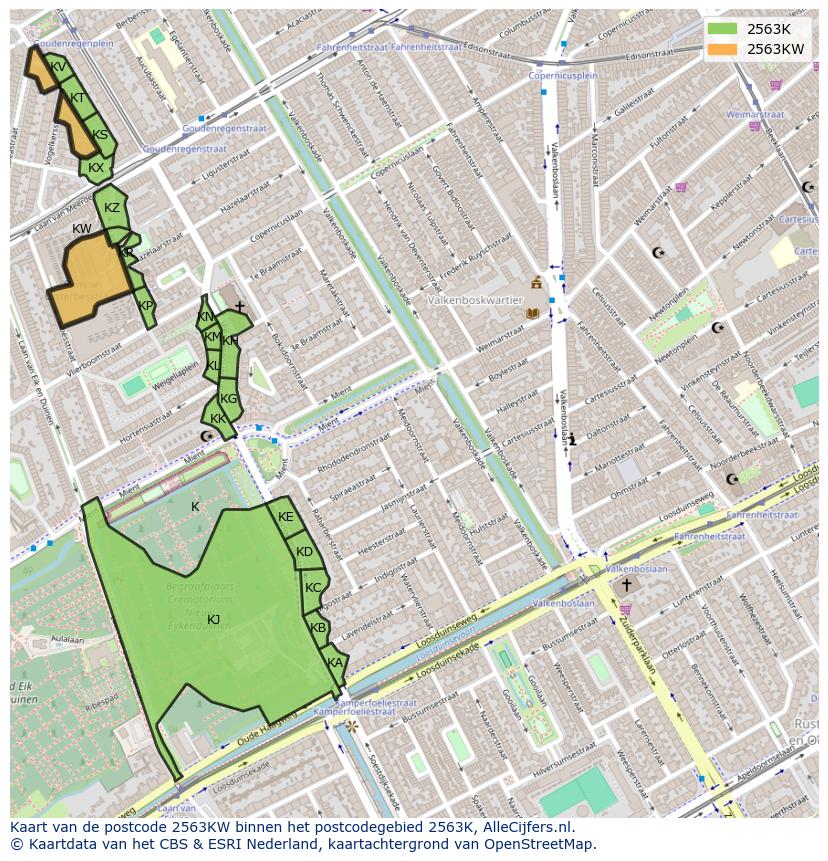 Afbeelding van het postcodegebied 2563 KW op de kaart.