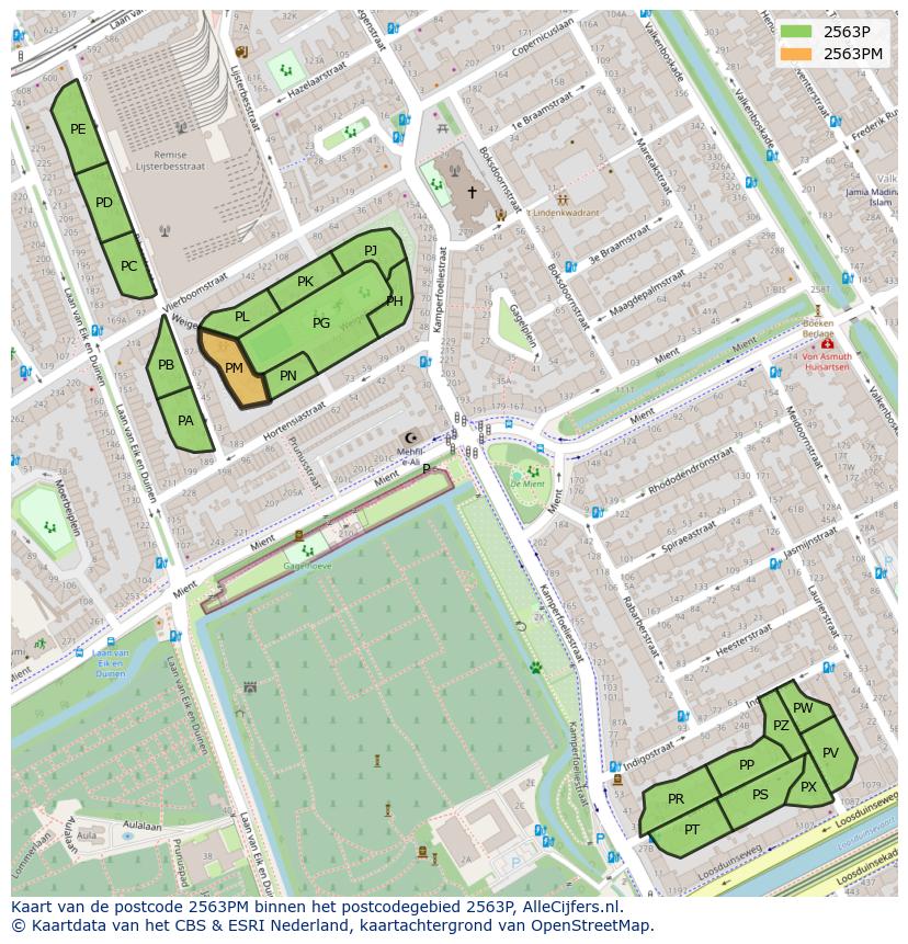 Afbeelding van het postcodegebied 2563 PM op de kaart.