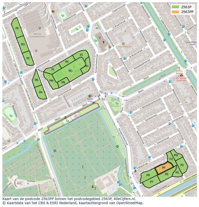 Afbeelding van het postcodegebied 2563 PP op de kaart.