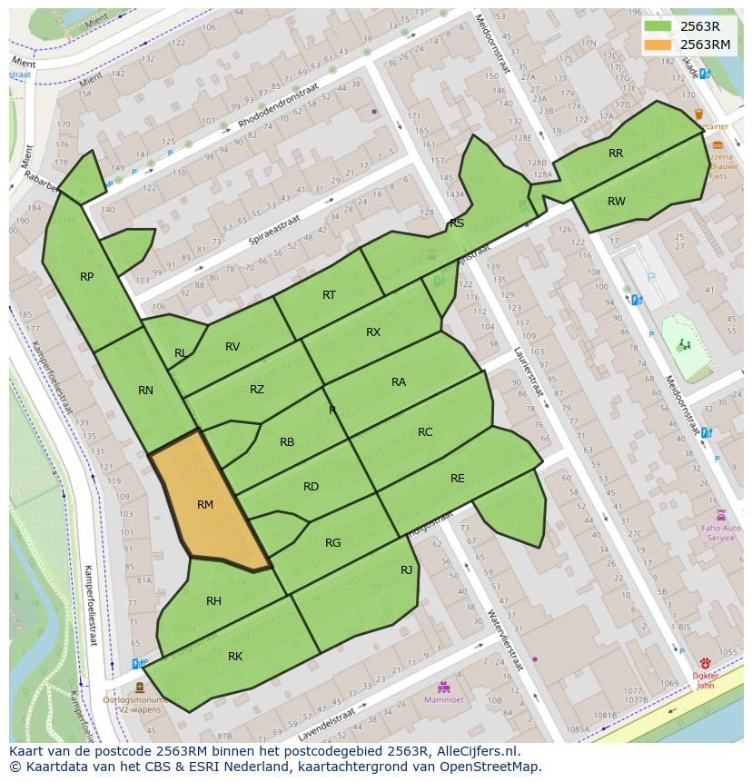 Afbeelding van het postcodegebied 2563 RM op de kaart.