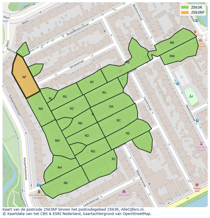 Afbeelding van het postcodegebied 2563 RP op de kaart.