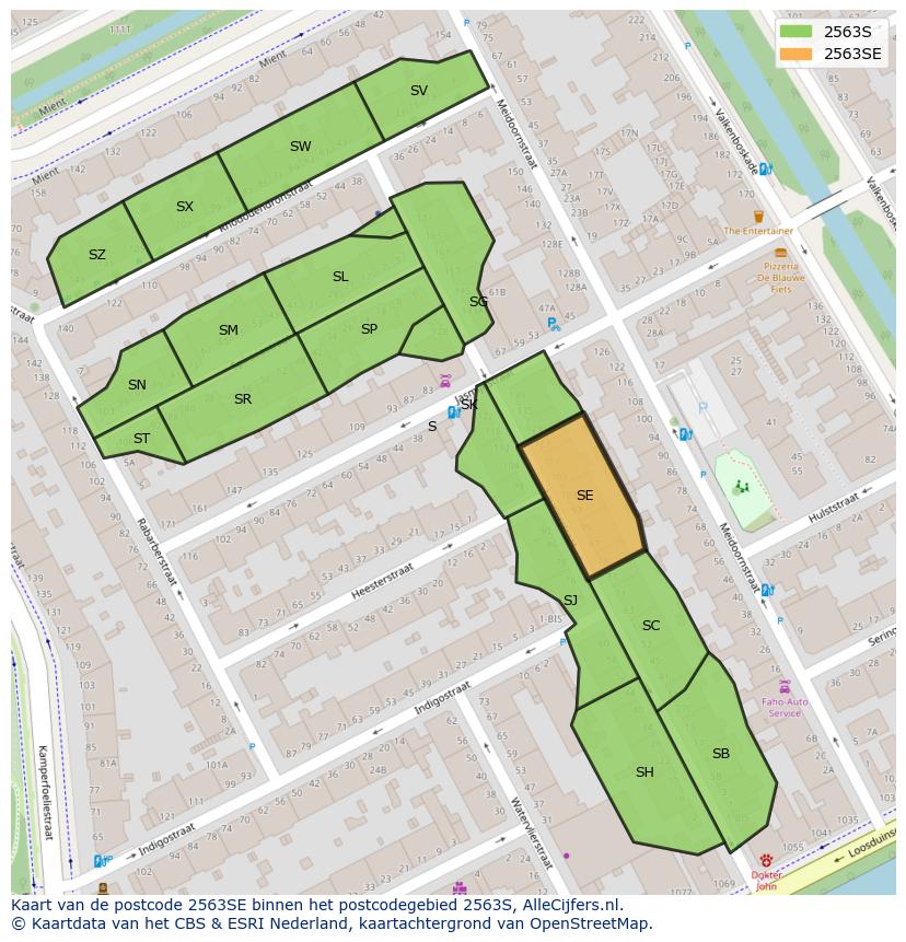 Afbeelding van het postcodegebied 2563 SE op de kaart.