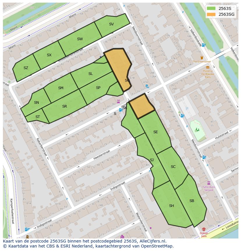 Afbeelding van het postcodegebied 2563 SG op de kaart.