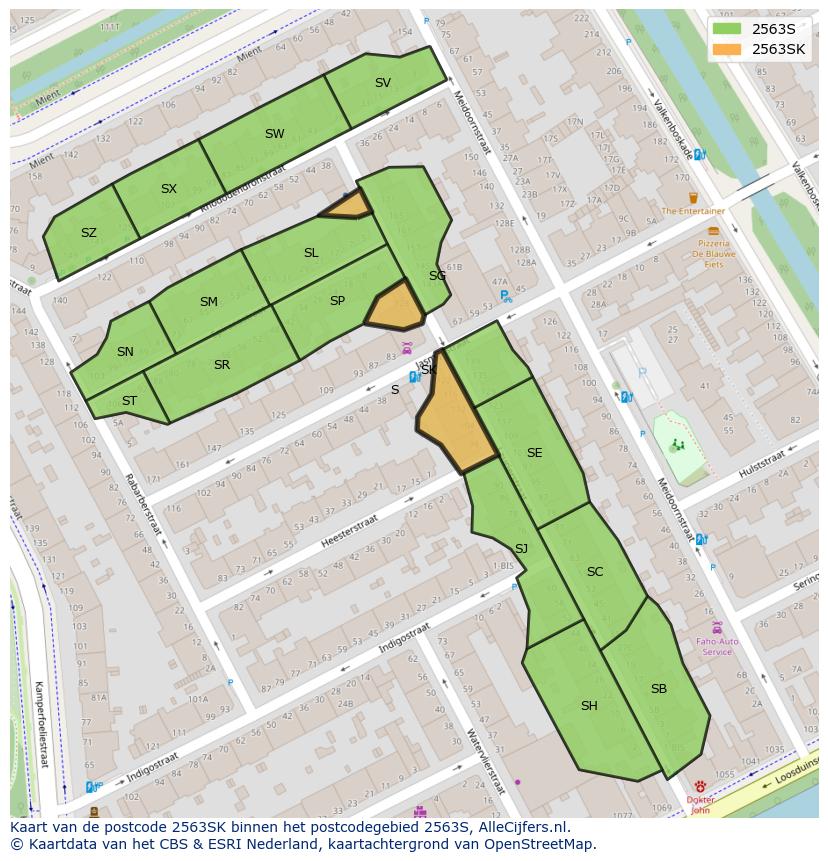 Afbeelding van het postcodegebied 2563 SK op de kaart.
