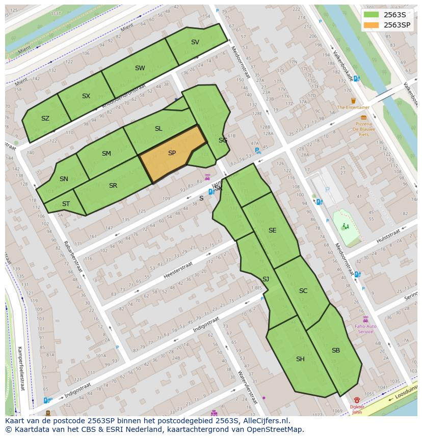 Afbeelding van het postcodegebied 2563 SP op de kaart.