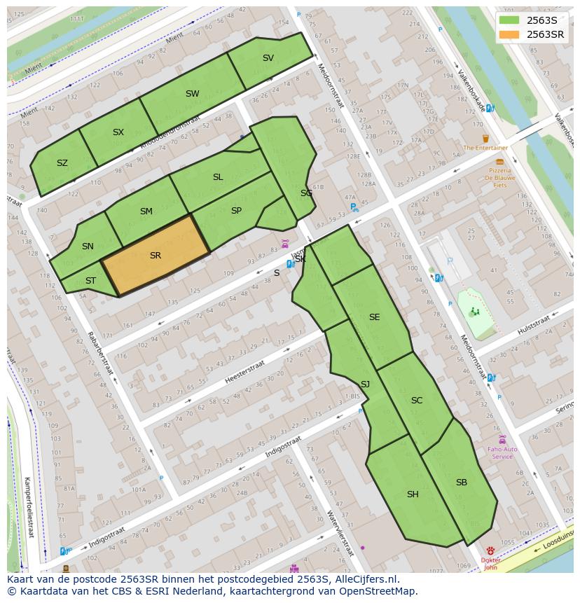 Afbeelding van het postcodegebied 2563 SR op de kaart.