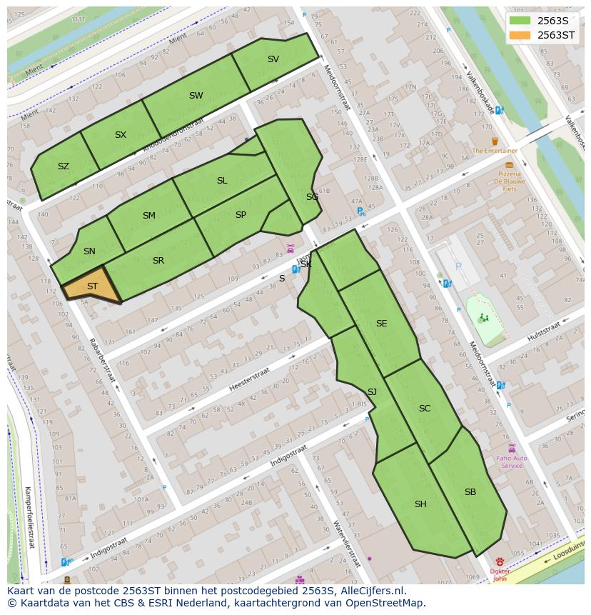 Afbeelding van het postcodegebied 2563 ST op de kaart.