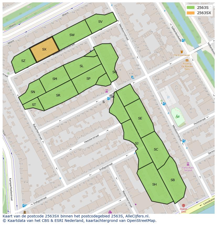 Afbeelding van het postcodegebied 2563 SX op de kaart.