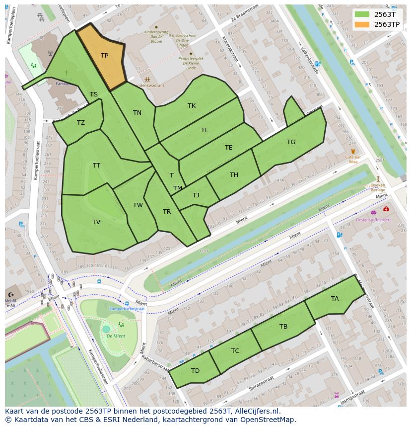 Afbeelding van het postcodegebied 2563 TP op de kaart.