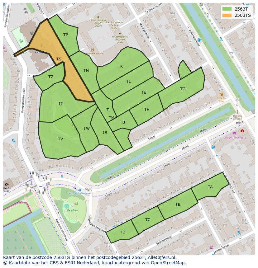 Afbeelding van het postcodegebied 2563 TS op de kaart.