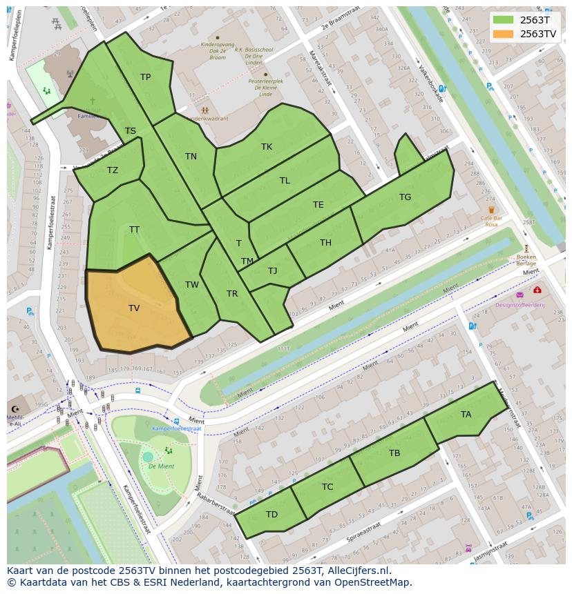 Afbeelding van het postcodegebied 2563 TV op de kaart.