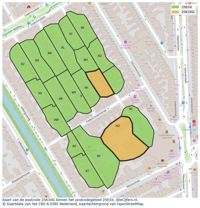 Afbeelding van het postcodegebied 2563 XG op de kaart.