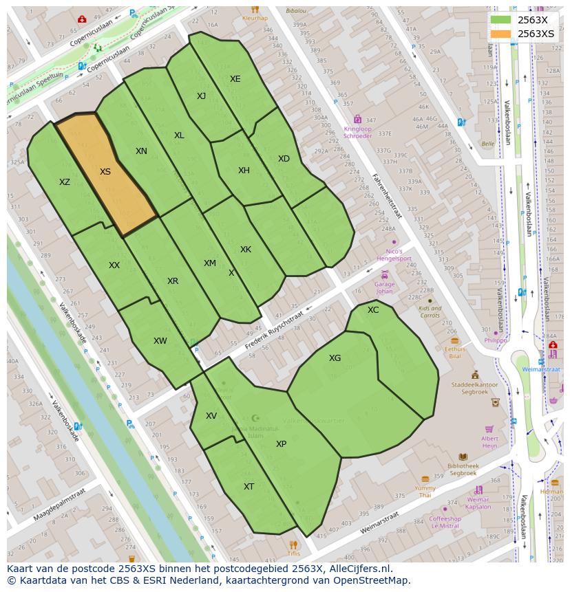 Afbeelding van het postcodegebied 2563 XS op de kaart.