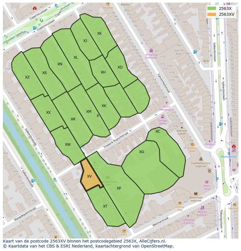 Afbeelding van het postcodegebied 2563 XV op de kaart.
