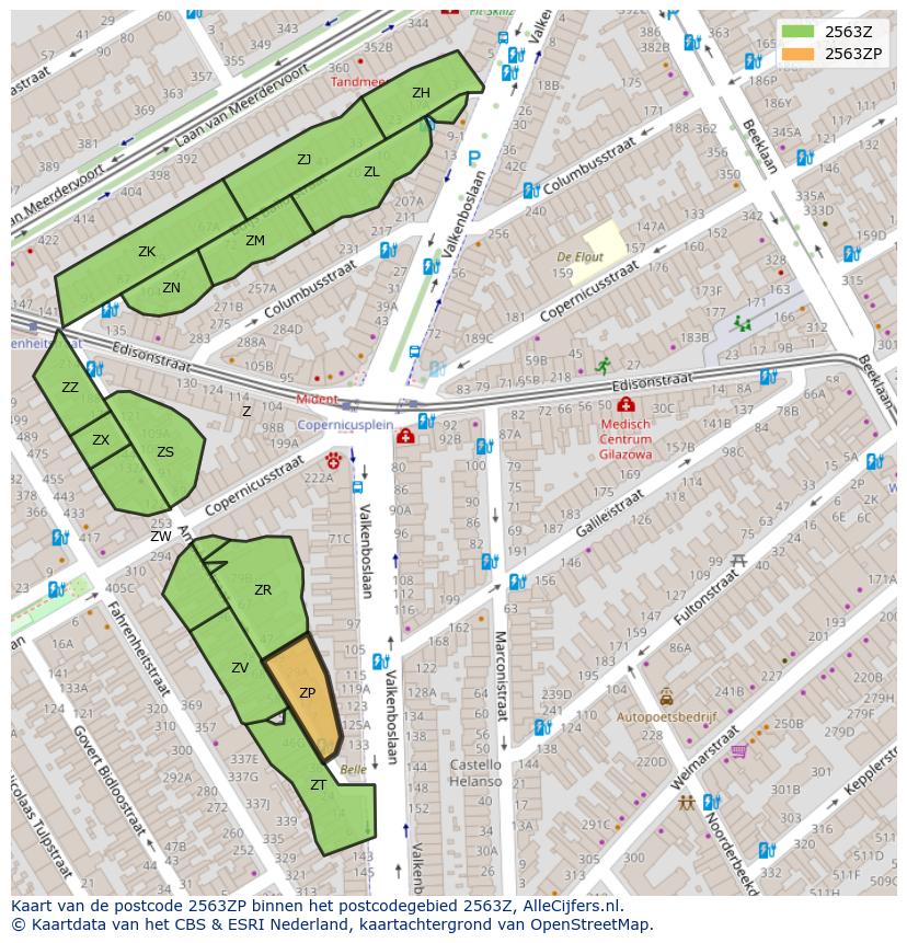 Afbeelding van het postcodegebied 2563 ZP op de kaart.